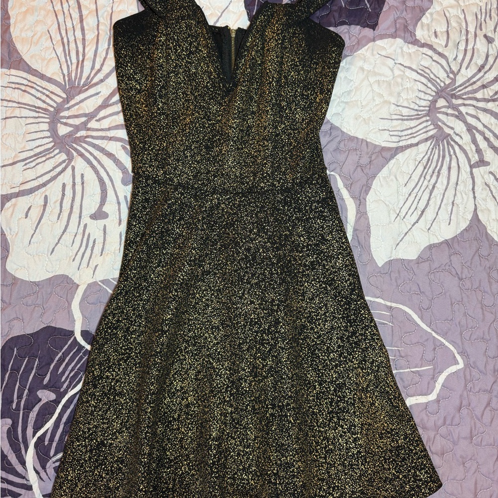 Charlotte Russe Black & Gold Sparkle Fit-and-Flare Women's Juniors Dress XS